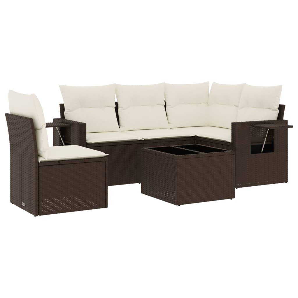 vidaXL 6-tlg. Garten-Sofagarnitur mit Kissen Braun Poly Rattan