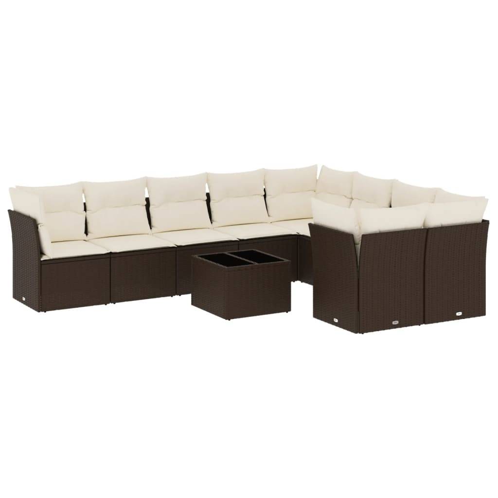 vidaXL 10-tlg. Garten-Sofagarnitur mit Kissen Braun Poly Rattan