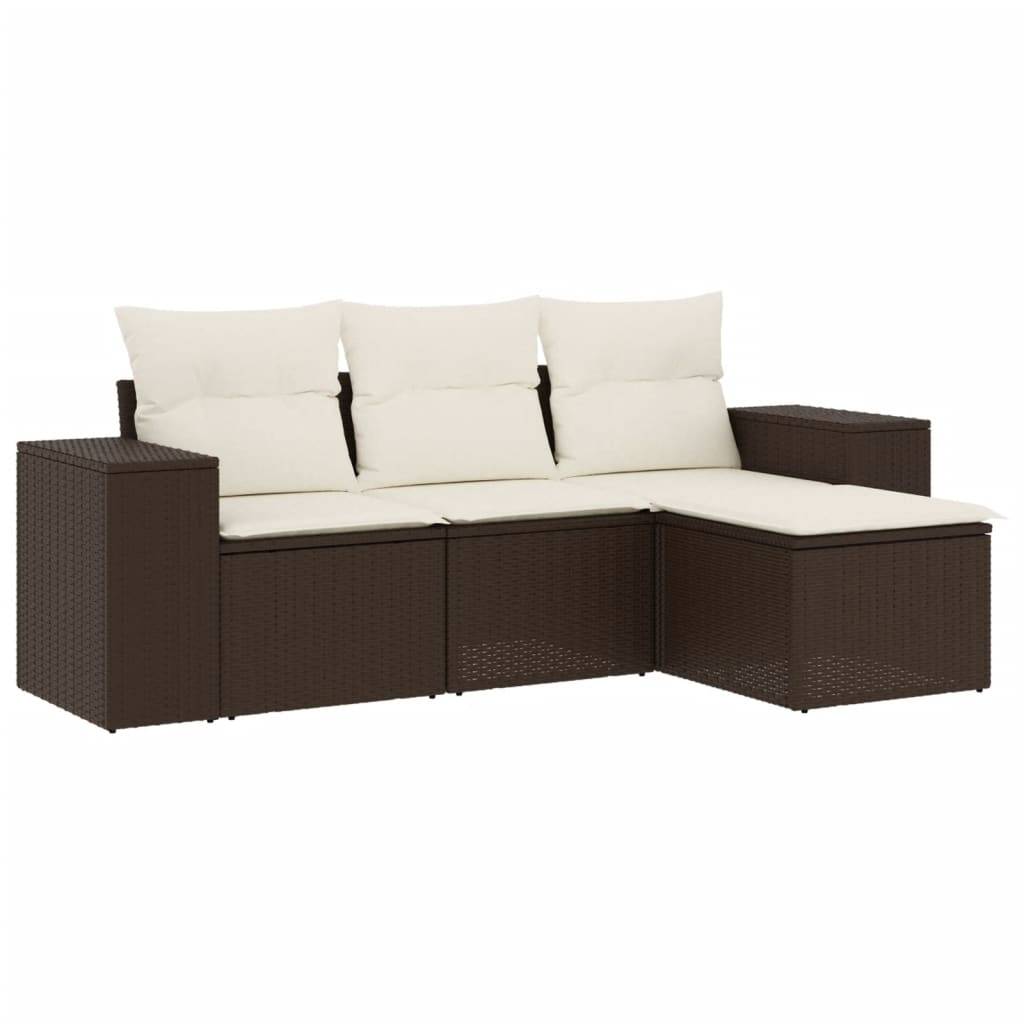 vidaXL 4-tlg. Garten-Sofagarnitur mit Kissen Braun Poly Rattan