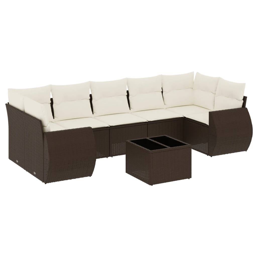 vidaXL 8-tlg. Garten-Sofagarnitur mit Kissen Braun Poly Rattan