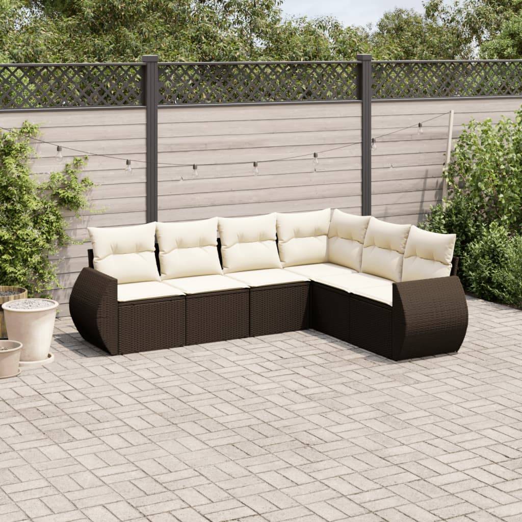 vidaXL 6-tlg. Garten-Sofagarnitur mit Kissen Braun Poly Rattan