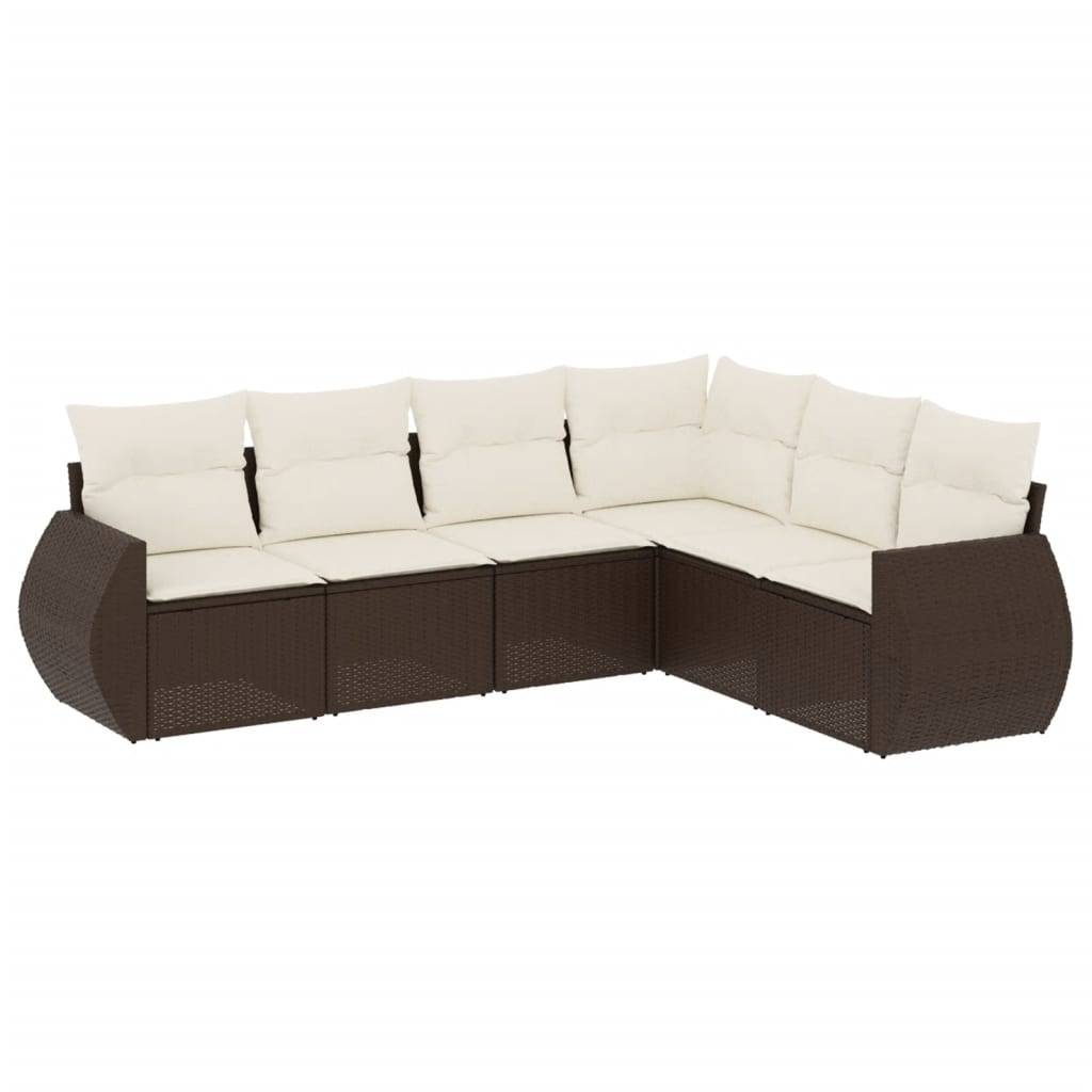 vidaXL 6-tlg. Garten-Sofagarnitur mit Kissen Braun Poly Rattan