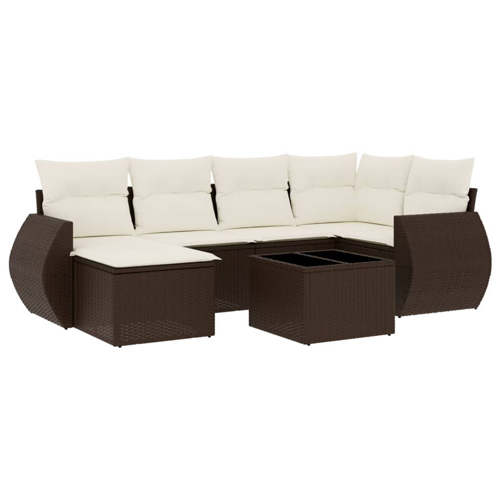 vidaXL 7-tlg. Garten-Sofagarnitur mit Kissen Braun Poly Rattan