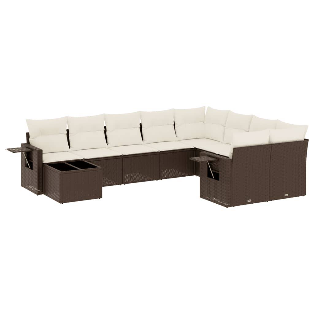 vidaXL 10-tlg. Garten-Sofagarnitur mit Kissen Braun Poly Rattan
