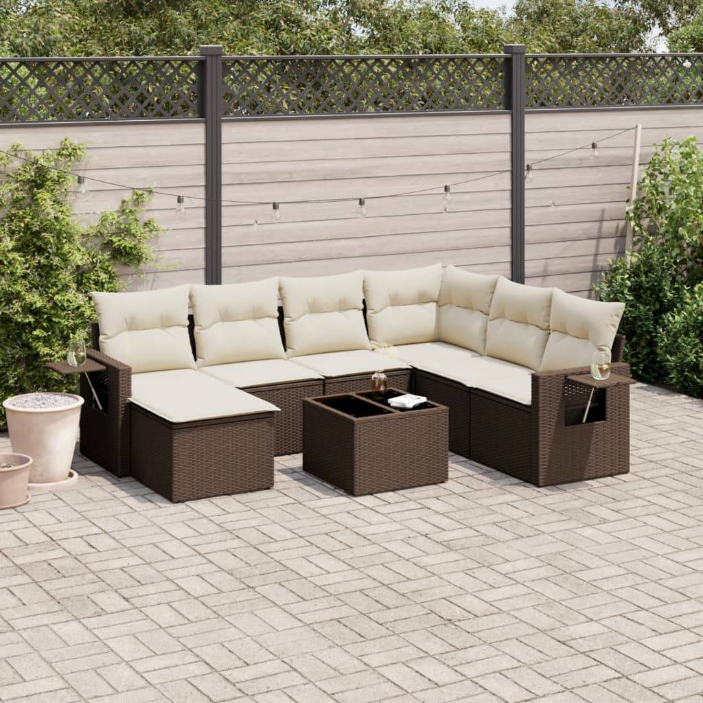 vidaXL 8-tlg. Garten-Sofagarnitur mit Kissen Braun Poly Rattan