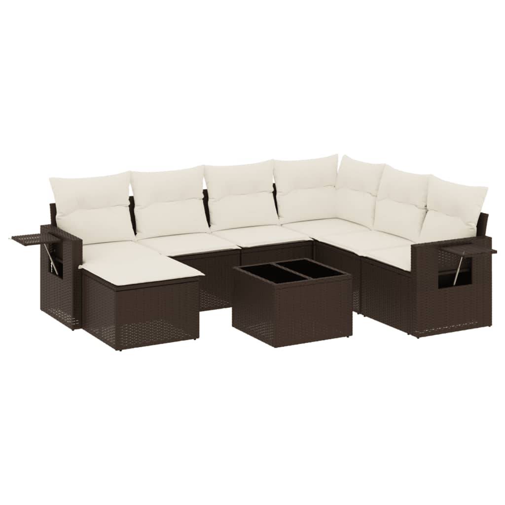 vidaXL 8-tlg. Garten-Sofagarnitur mit Kissen Braun Poly Rattan
