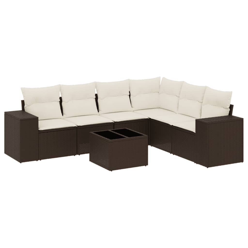 vidaXL 7-tlg. Garten-Sofagarnitur mit Kissen Braun Poly Rattan