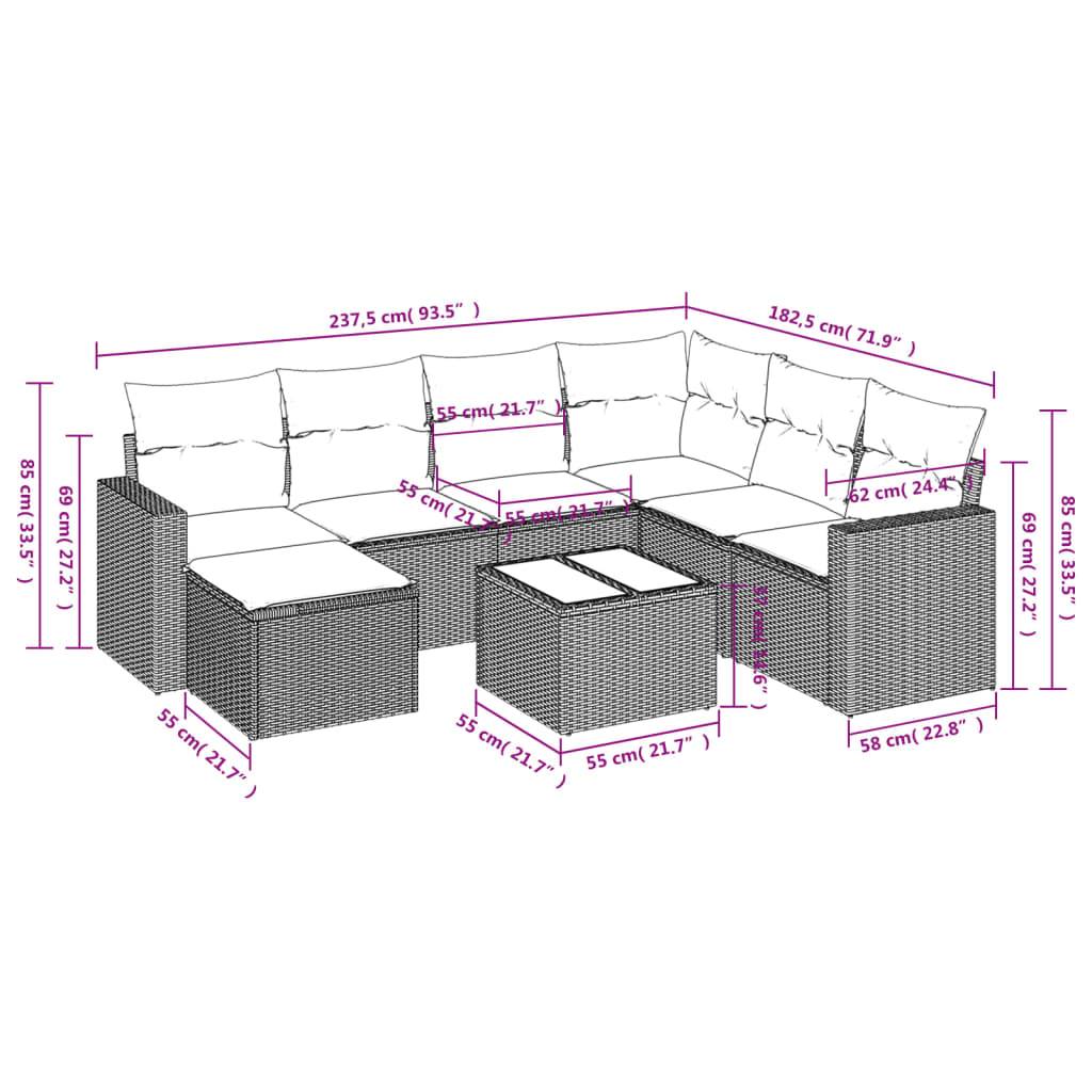 vidaXL 8-tlg. Garten-Sofagarnitur mit Kissen Braun Poly Rattan