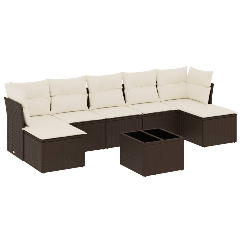 vidaXL 8-tlg. Garten-Sofagarnitur mit Kissen Braun Poly Rattan