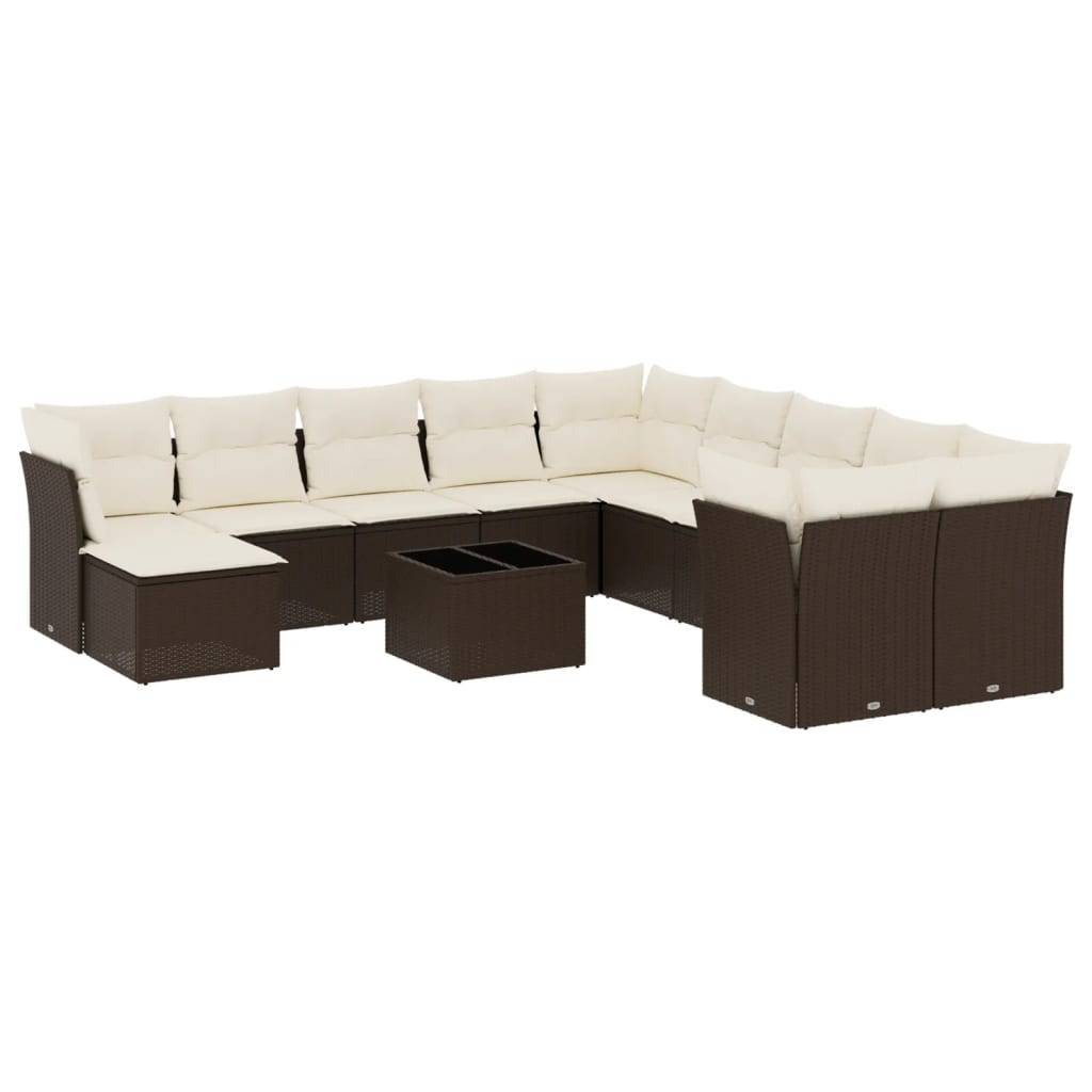 vidaXL 12-tlg. Garten-Sofagarnitur mit Kissen Braun Poly Rattan