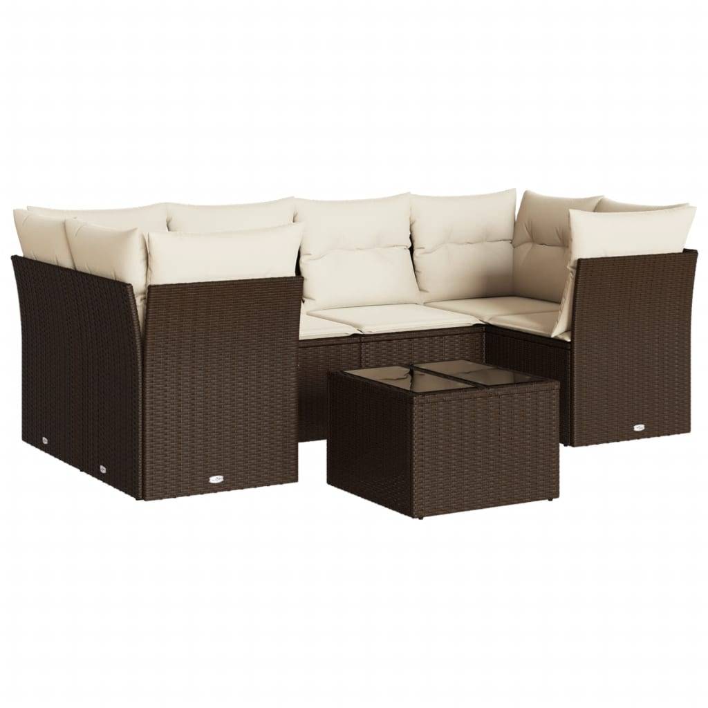 vidaXL 7-tlg. Garten-Sofagarnitur mit Kissen Braun Poly Rattan