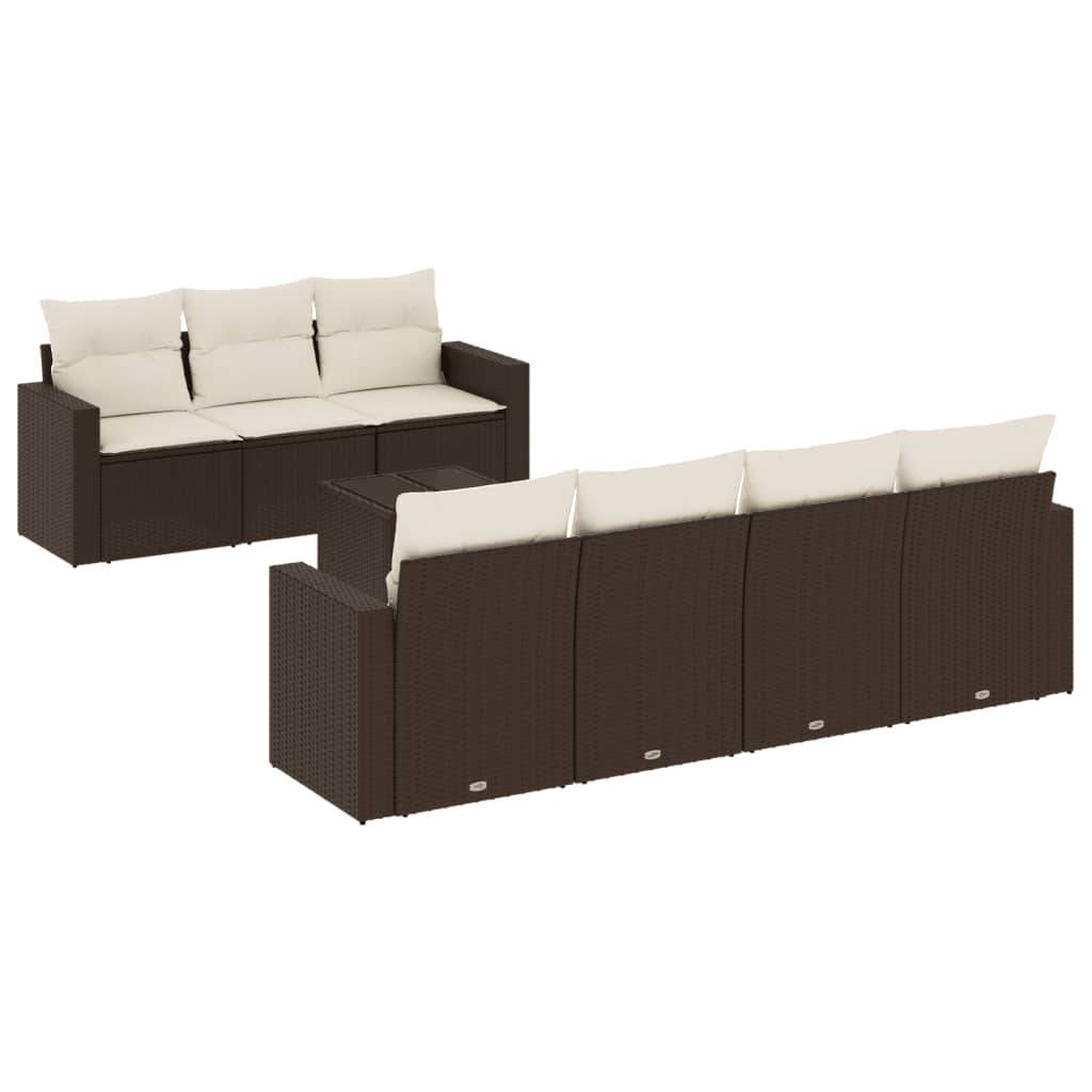 vidaXL 8-tlg. Garten-Sofagarnitur mit Kissen Braun Poly Rattan