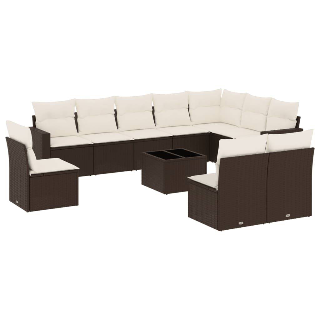 vidaXL 11-tlg. Garten-Sofagarnitur mit Kissen Braun Poly Rattan