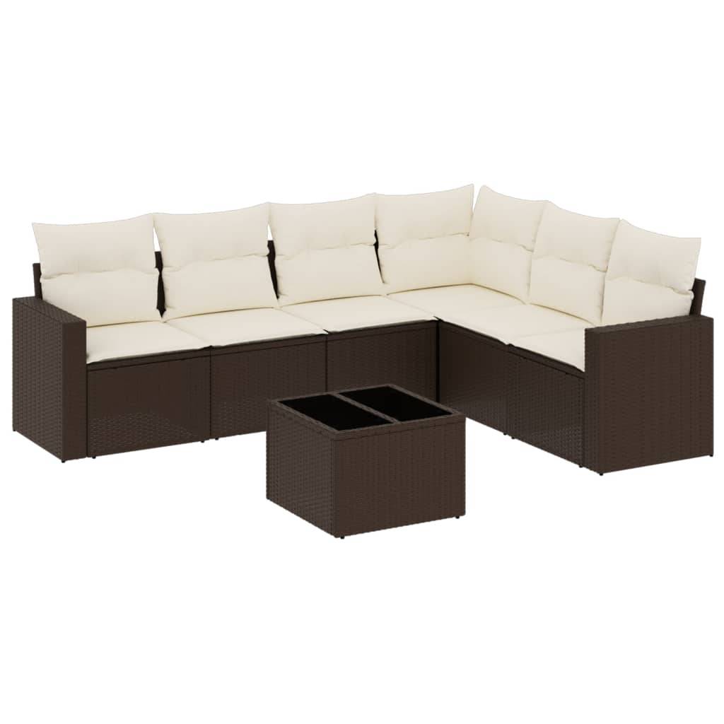 vidaXL 7-tlg. Garten-Sofagarnitur mit Kissen Braun Poly Rattan