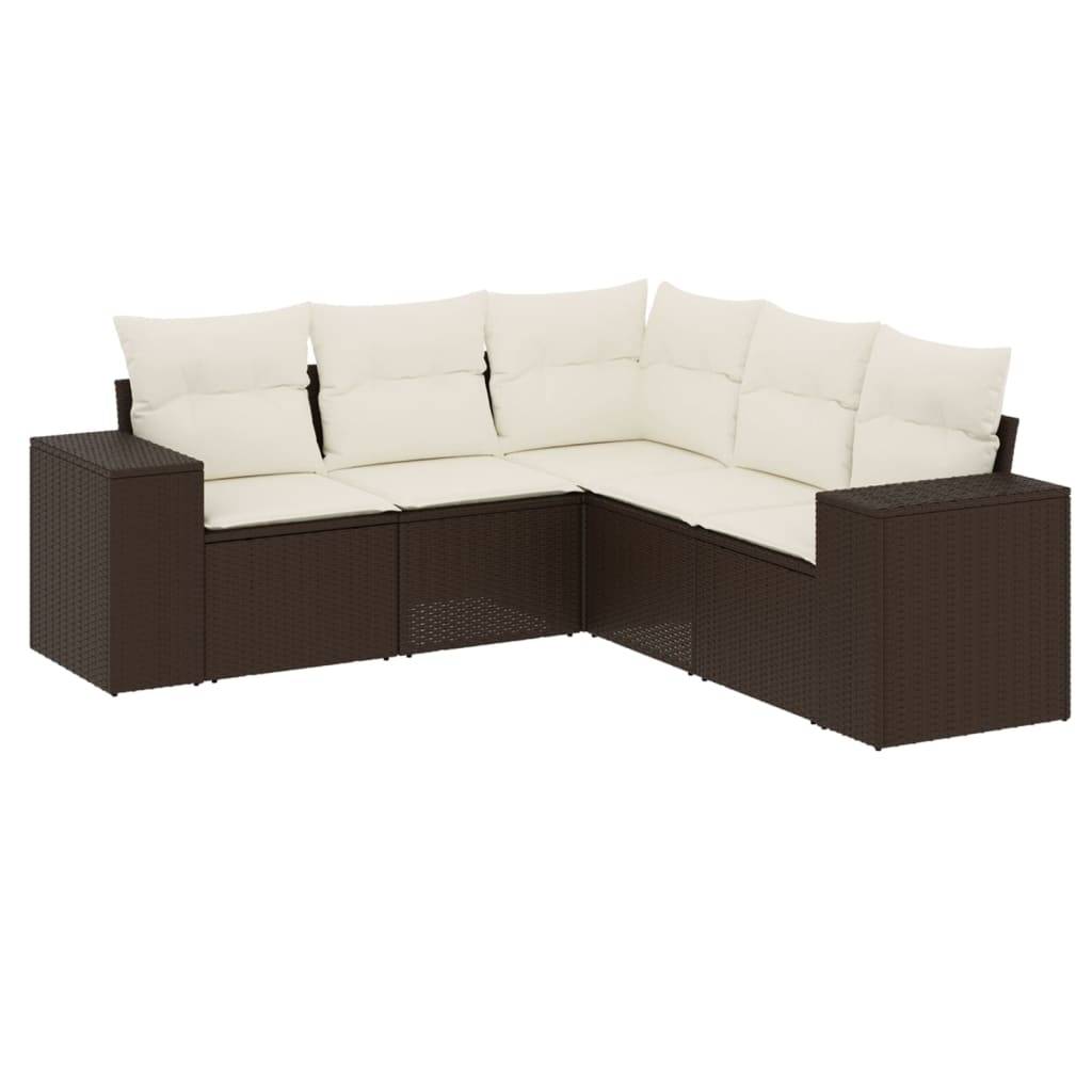 vidaXL 5-tlg. Garten-Sofagarnitur mit Kissen Braun Poly Rattan