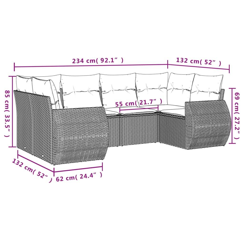 vidaXL 6-tlg. Garten-Sofagarnitur mit Kissen Braun Poly Rattan