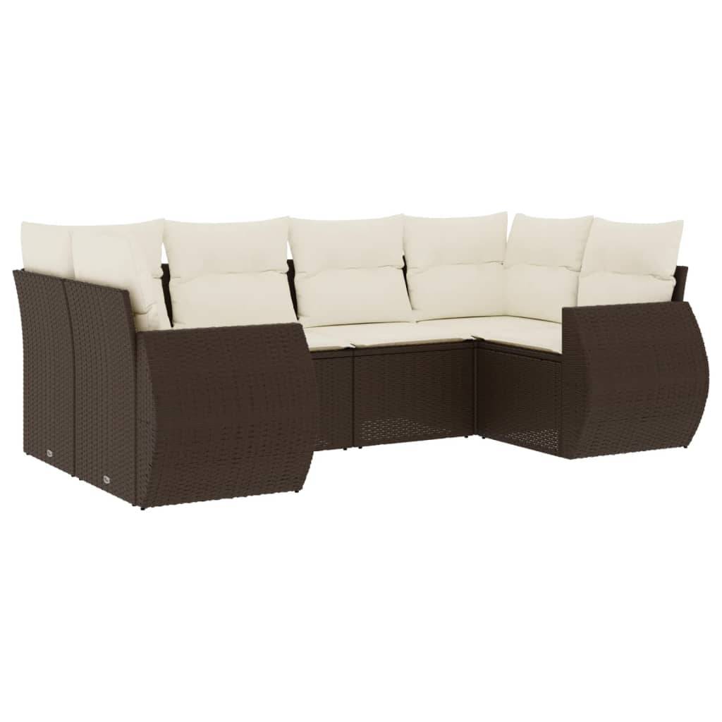 vidaXL 6-tlg. Garten-Sofagarnitur mit Kissen Braun Poly Rattan