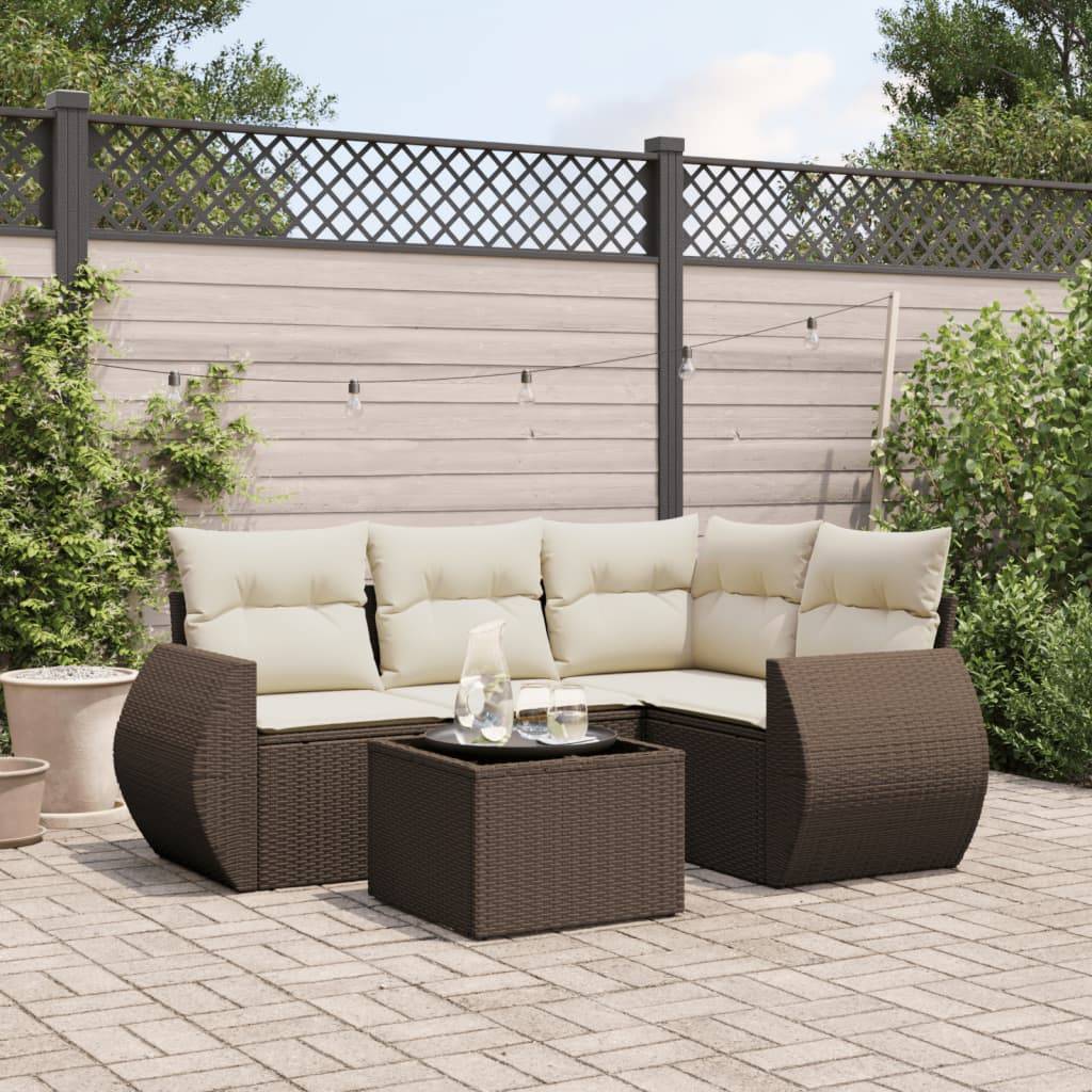 vidaXL 5-tlg. Garten-Sofagarnitur mit Kissen Braun Poly Rattan