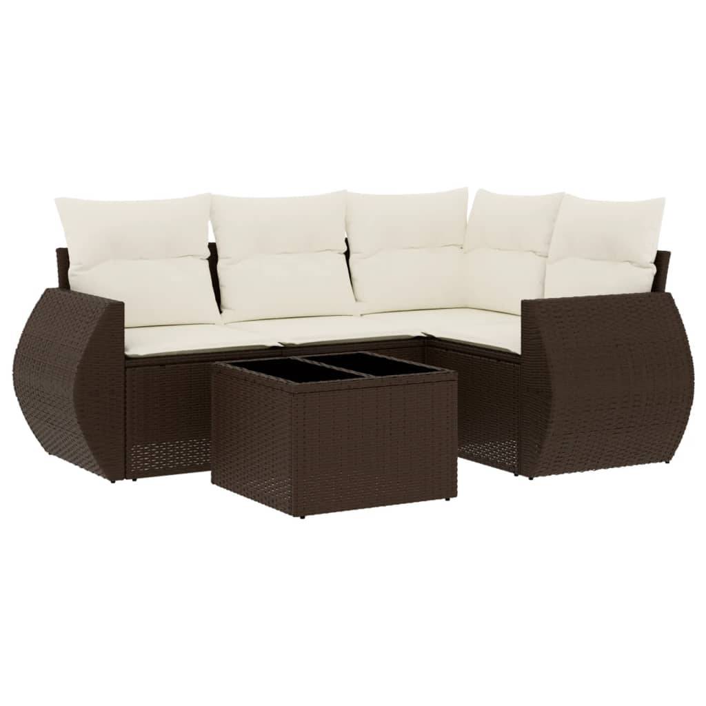 vidaXL 5-tlg. Garten-Sofagarnitur mit Kissen Braun Poly Rattan