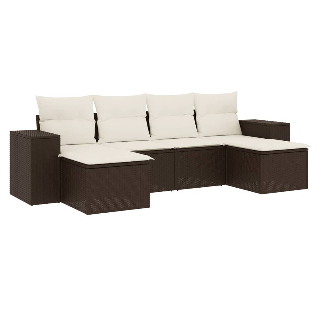 vidaXL 6-tlg. Garten-Sofagarnitur mit Kissen Braun Poly Rattan