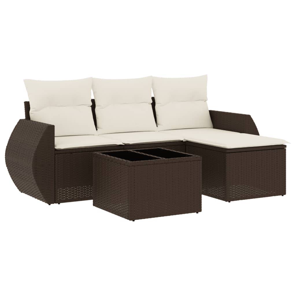 vidaXL 5-tlg. Garten-Sofagarnitur mit Kissen Braun Poly Rattan
