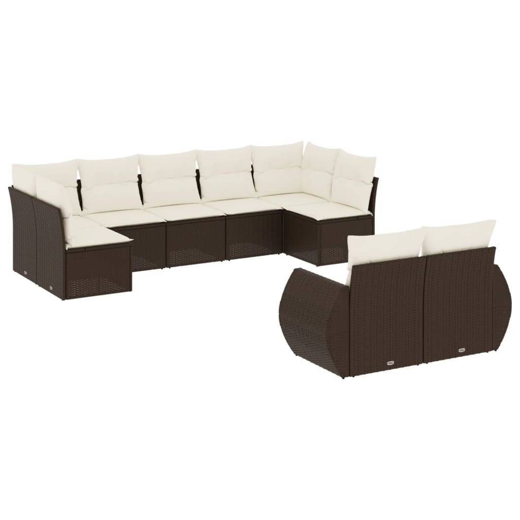 vidaXL 9-tlg. Garten-Sofagarnitur mit Kissen Braun Poly Rattan