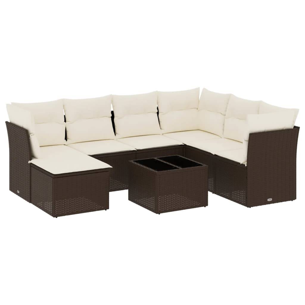 vidaXL 8-tlg. Garten-Sofagarnitur mit Kissen Braun Poly Rattan