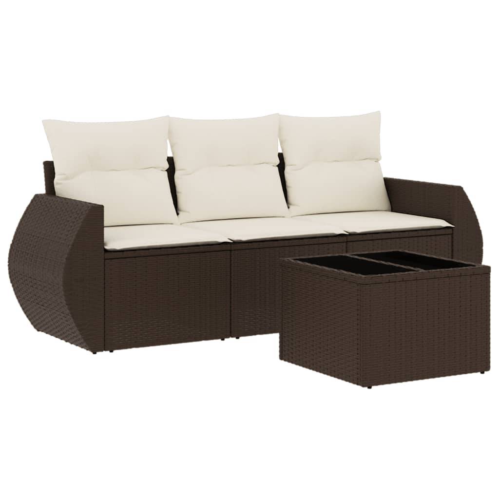 vidaXL 4-tlg. Garten-Sofagarnitur mit Kissen Braun Poly Rattan