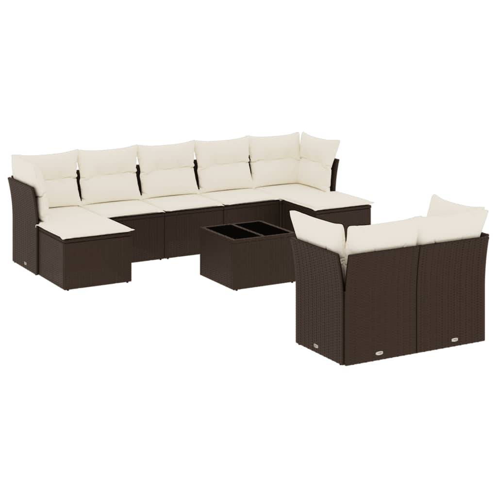 vidaXL 10-tlg. Garten-Sofagarnitur mit Kissen Braun Poly Rattan