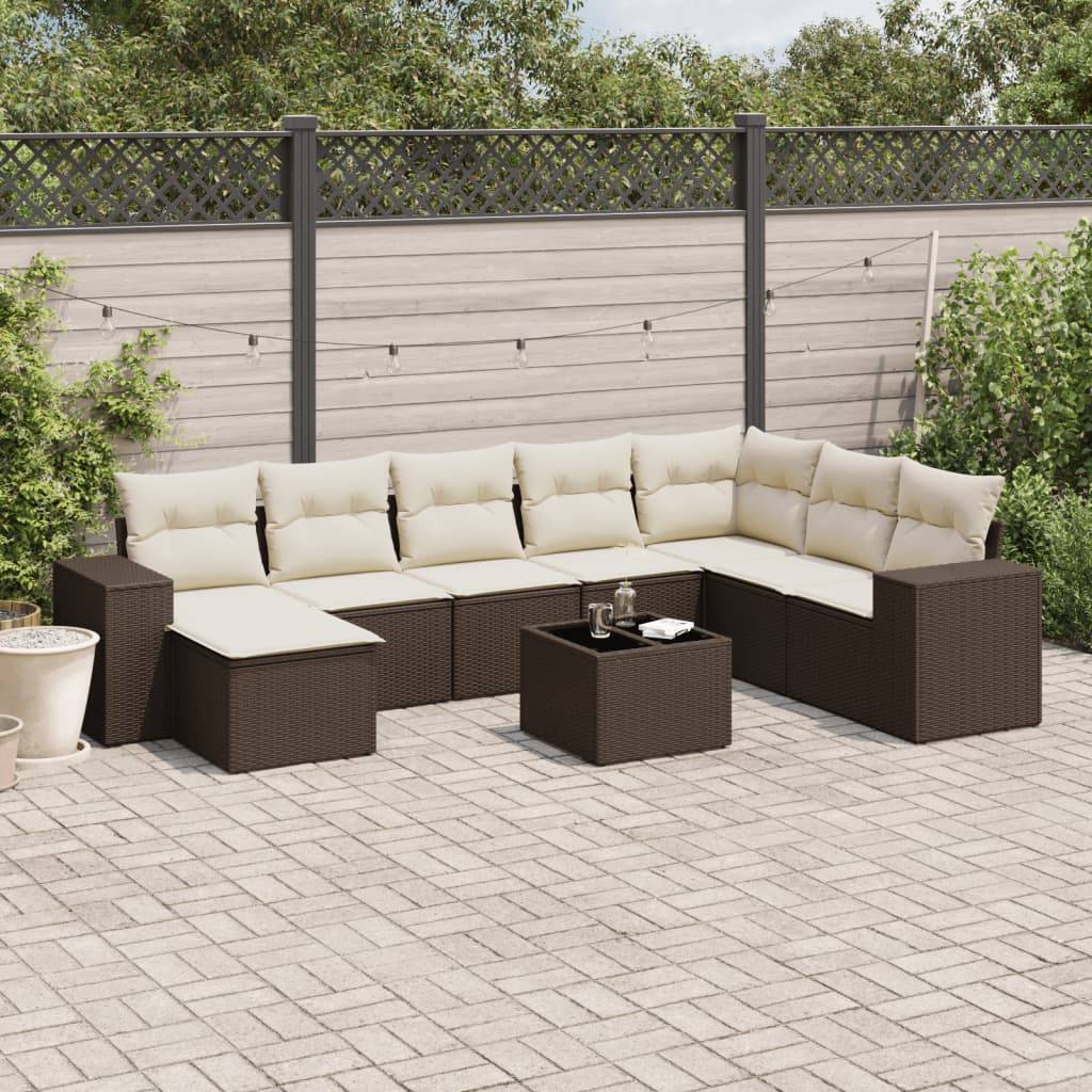 vidaXL 9-tlg. Garten-Sofagarnitur mit Kissen Braun Poly Rattan