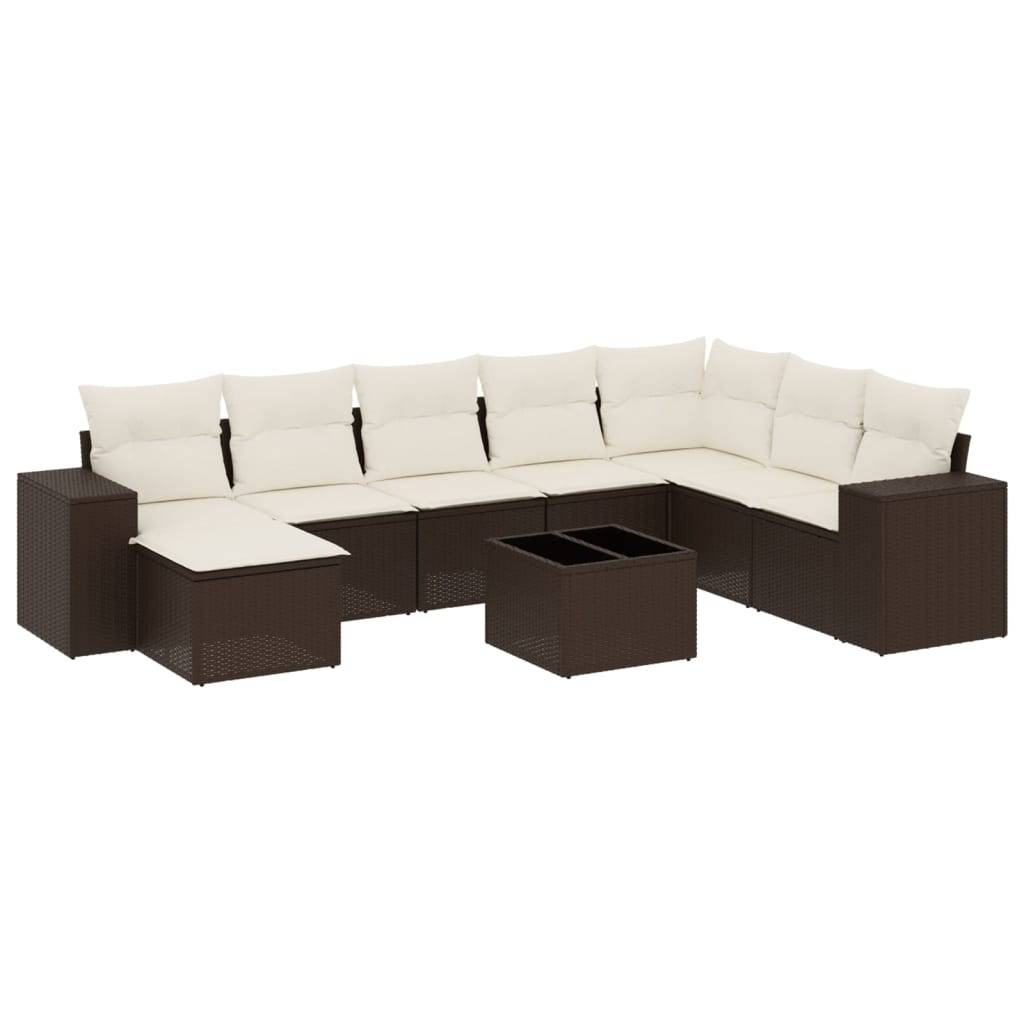 vidaXL 9-tlg. Garten-Sofagarnitur mit Kissen Braun Poly Rattan