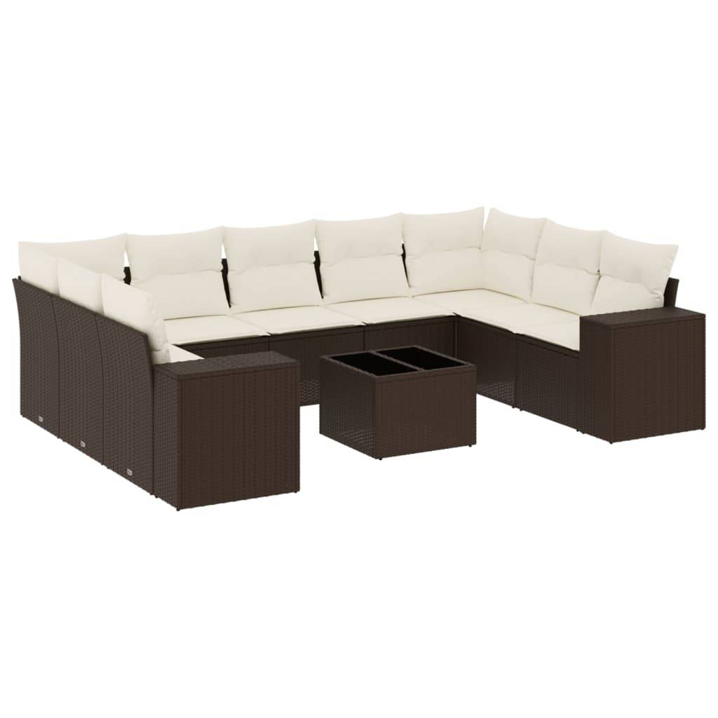 vidaXL 10-tlg. Garten-Sofagarnitur mit Kissen Braun Poly Rattan