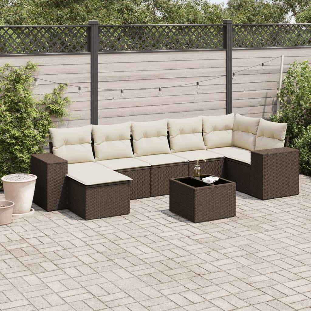 vidaXL 8-tlg. Garten-Sofagarnitur mit Kissen Braun Poly Rattan