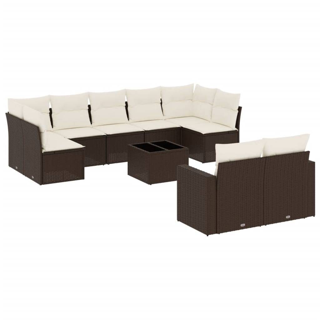 vidaXL 10-tlg. Garten-Sofagarnitur mit Kissen Braun Poly Rattan