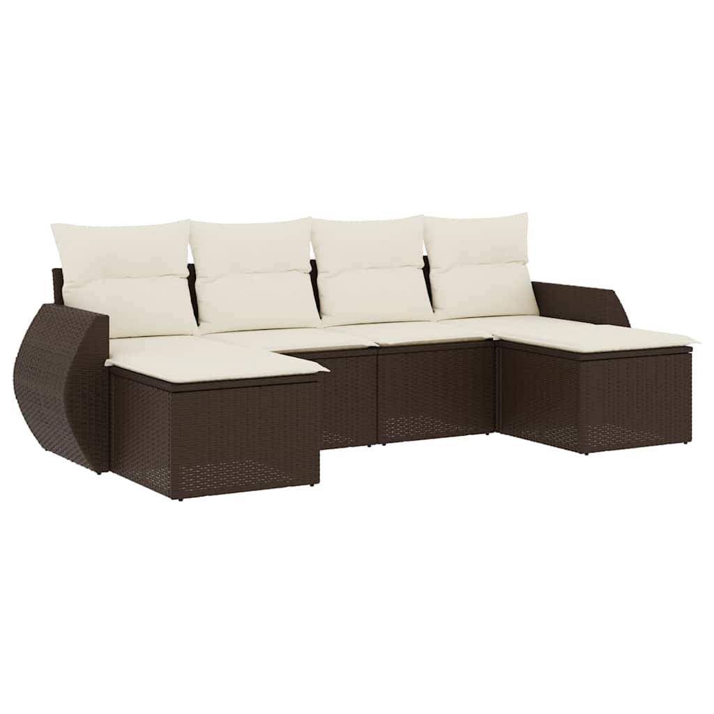 vidaXL 6-tlg. Garten-Sofagarnitur mit Kissen Braun Poly Rattan