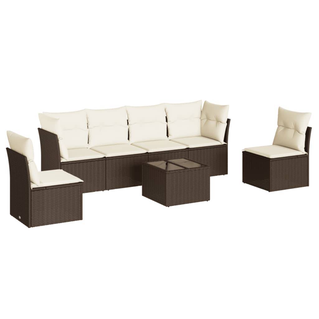 vidaXL 7-tlg. Garten-Sofagarnitur mit Kissen Braun Poly Rattan