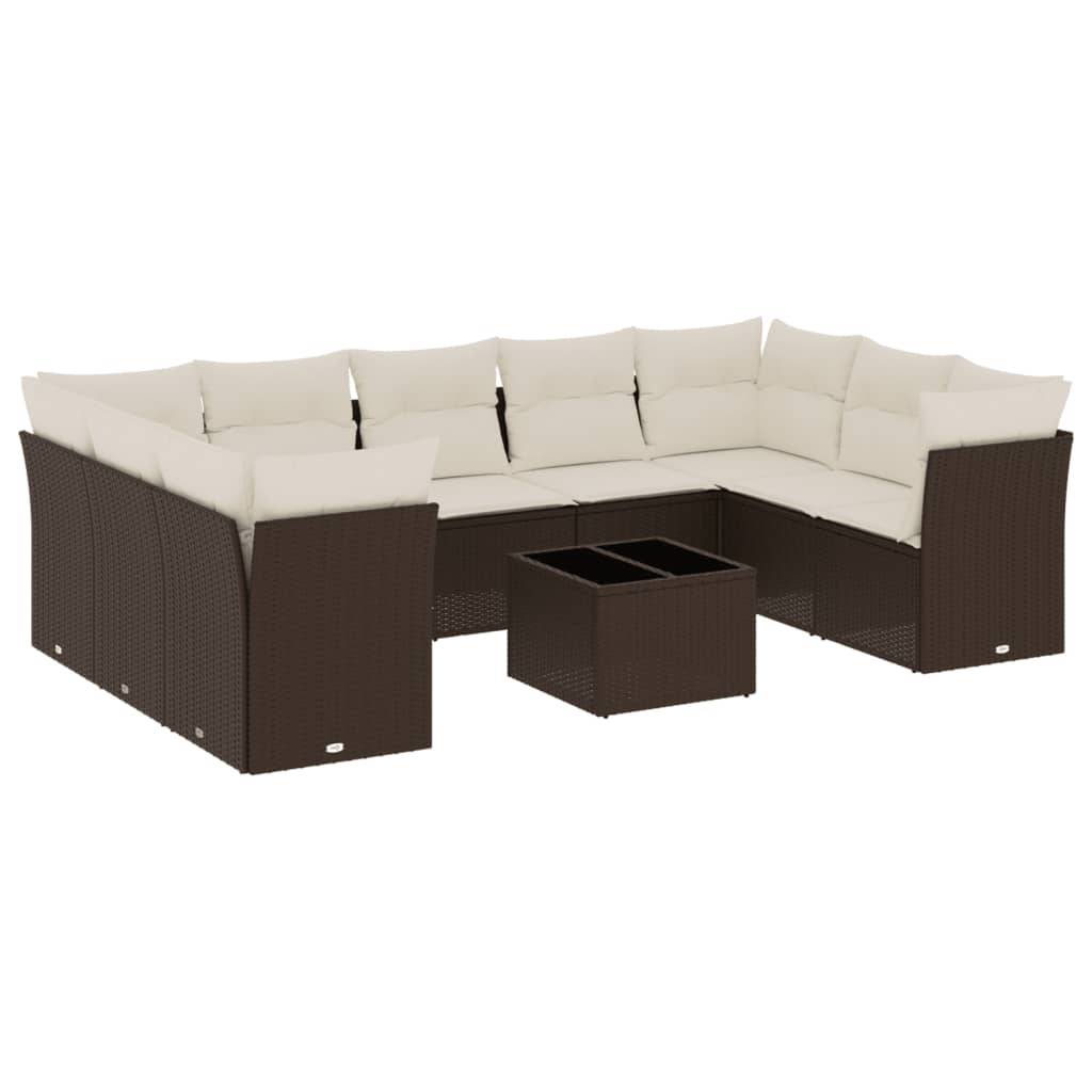 vidaXL 10-tlg. Garten-Sofagarnitur mit Kissen Braun Poly Rattan