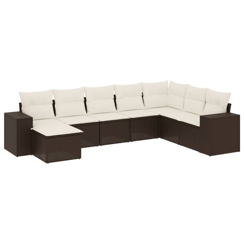 vidaXL 8-tlg. Garten-Sofagarnitur mit Kissen Braun Poly Rattan