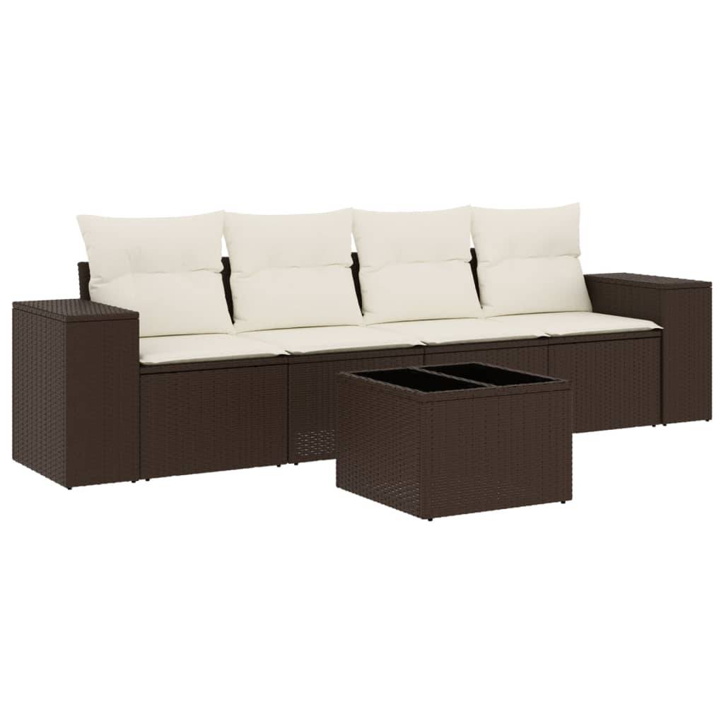 vidaXL 5-tlg. Garten-Sofagarnitur mit Kissen Braun Poly Rattan