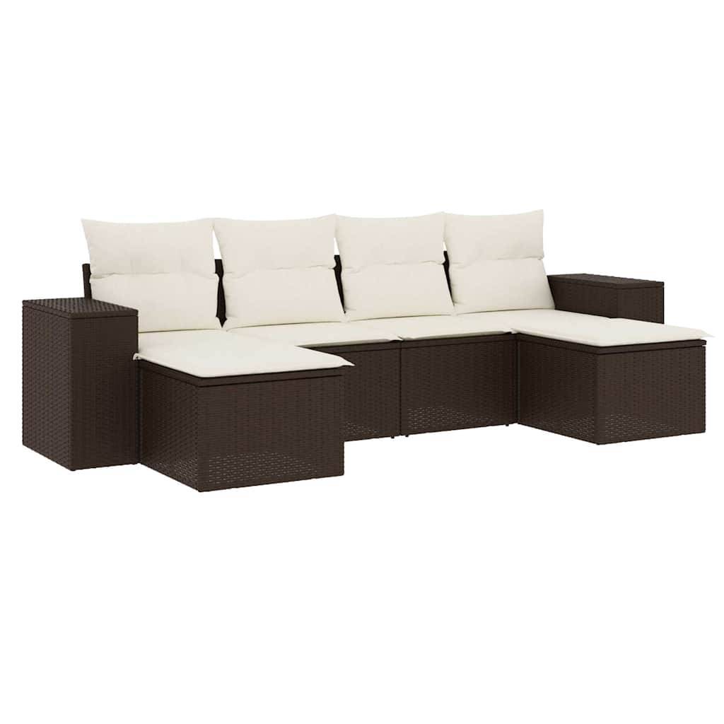 vidaXL 6-tlg. Garten-Sofagarnitur mit Kissen Braun Poly Rattan
