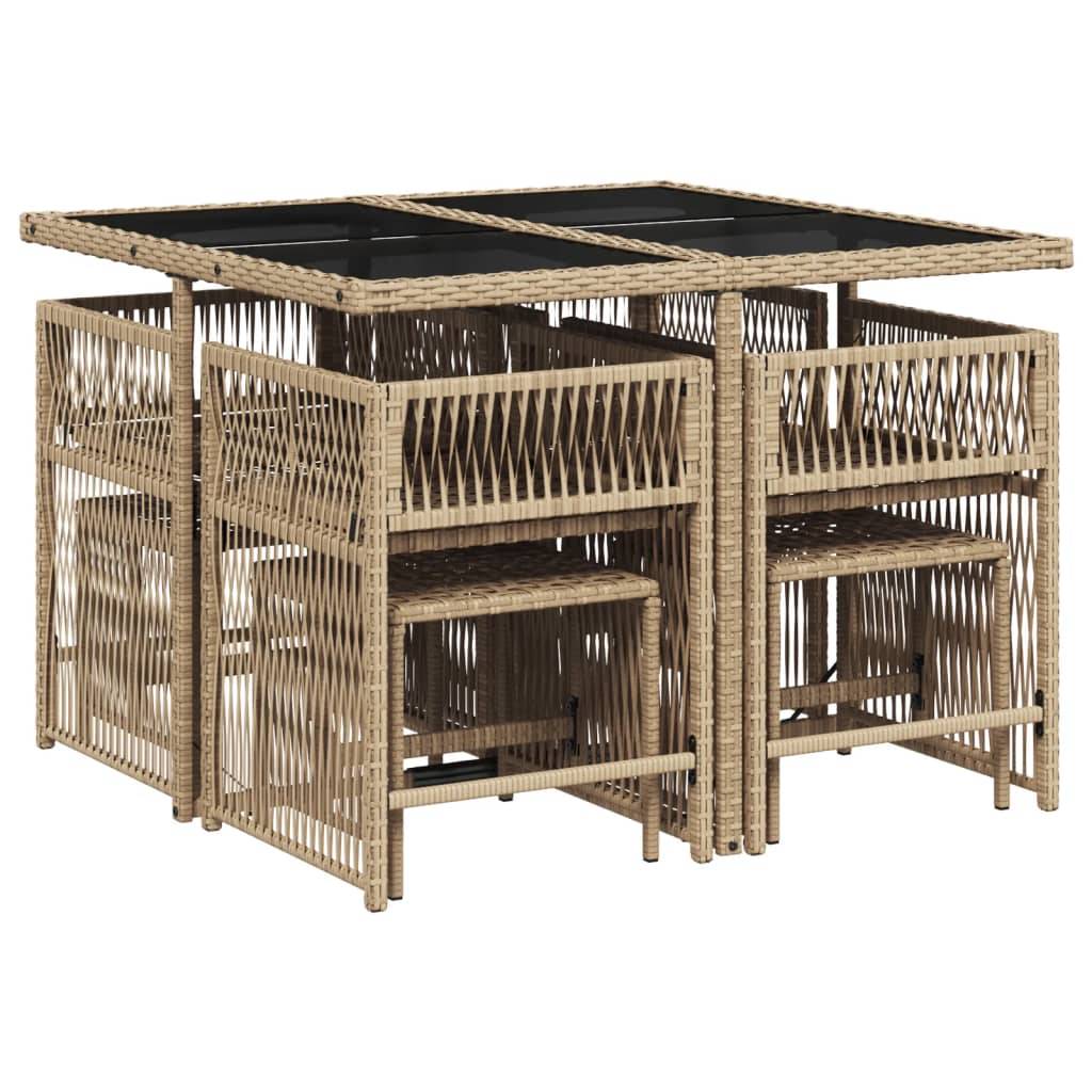 vidaXL 9-tlg. Garten-Essgruppe mit Kissen Beige Poly Rattan