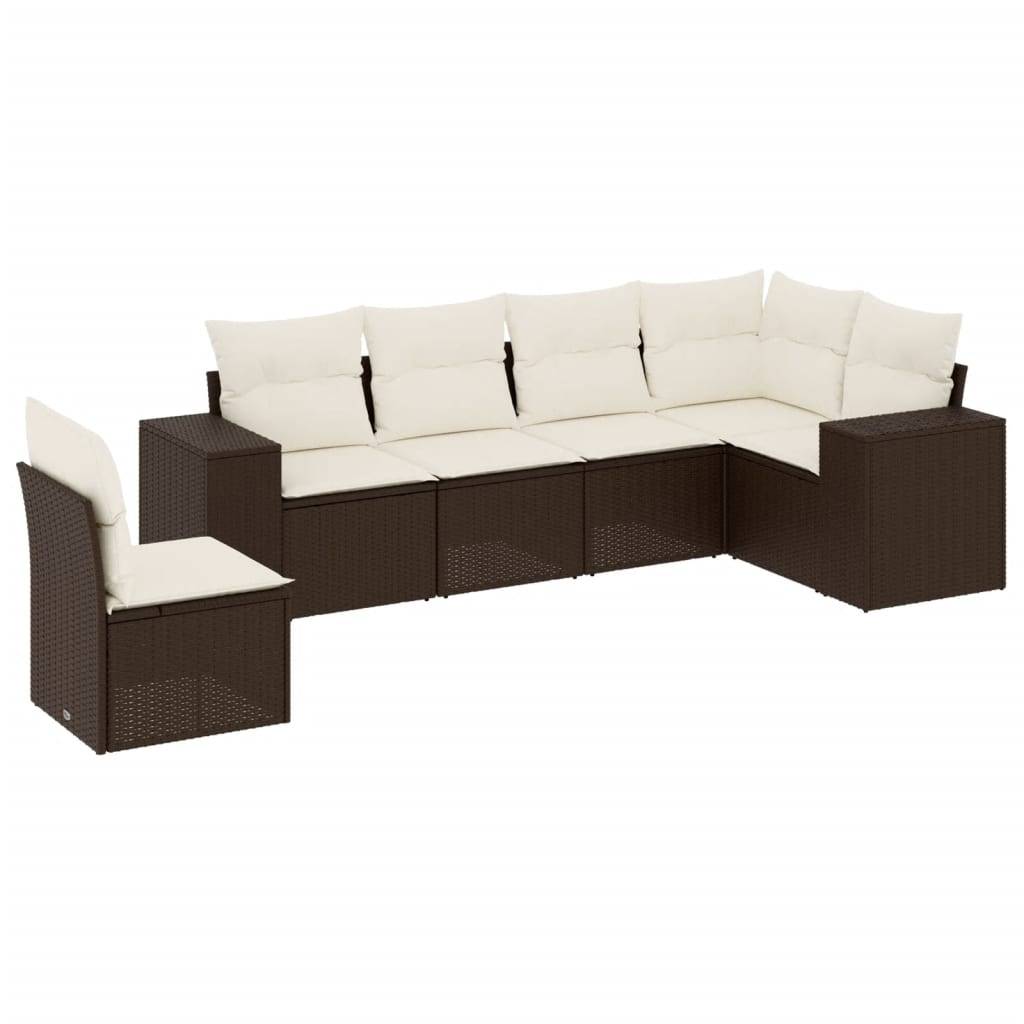 vidaXL 6-tlg. Garten-Sofagarnitur mit Kissen Braun Poly Rattan