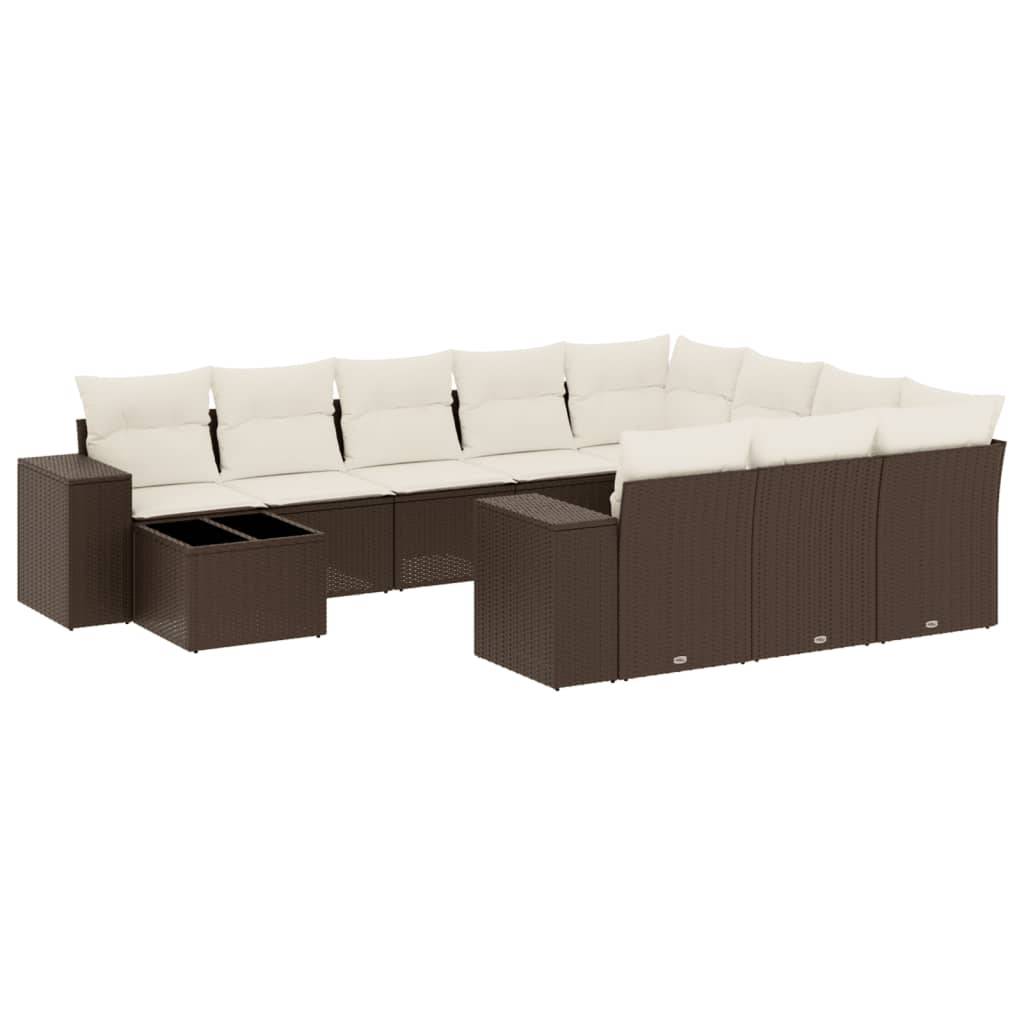 vidaXL 11-tlg. Garten-Sofagarnitur mit Kissen Braun Poly Rattan