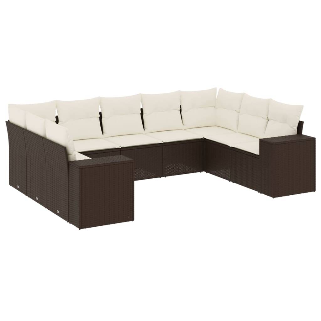 vidaXL 9-tlg. Garten-Sofagarnitur mit Kissen Braun Poly Rattan