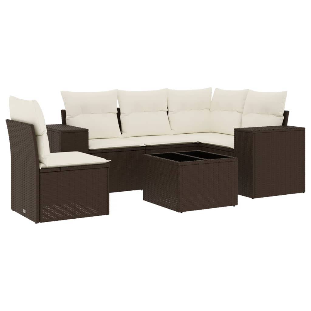 vidaXL 6-tlg. Garten-Sofagarnitur mit Kissen Braun Poly Rattan