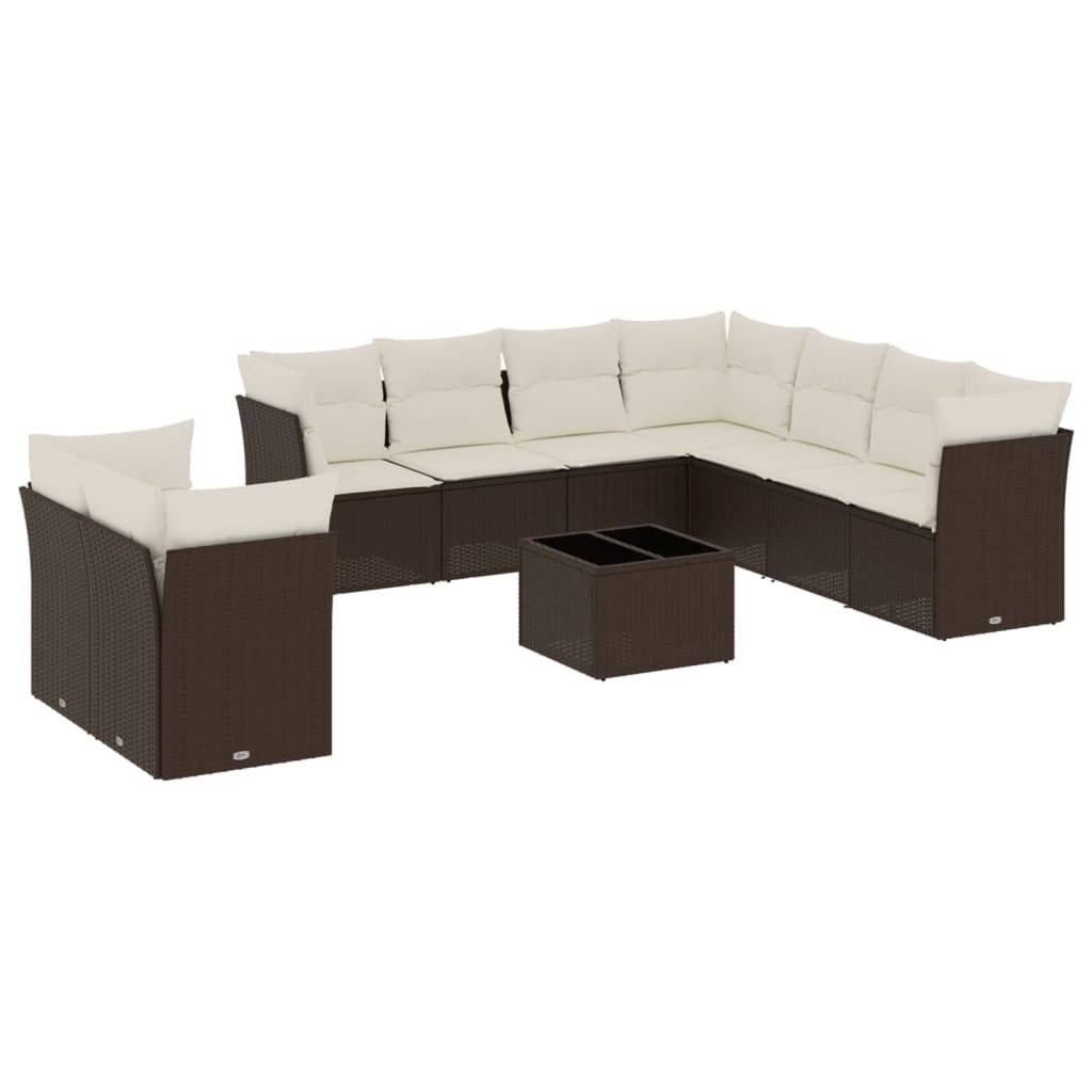 vidaXL 10-tlg. Garten-Sofagarnitur mit Kissen Braun Poly Rattan