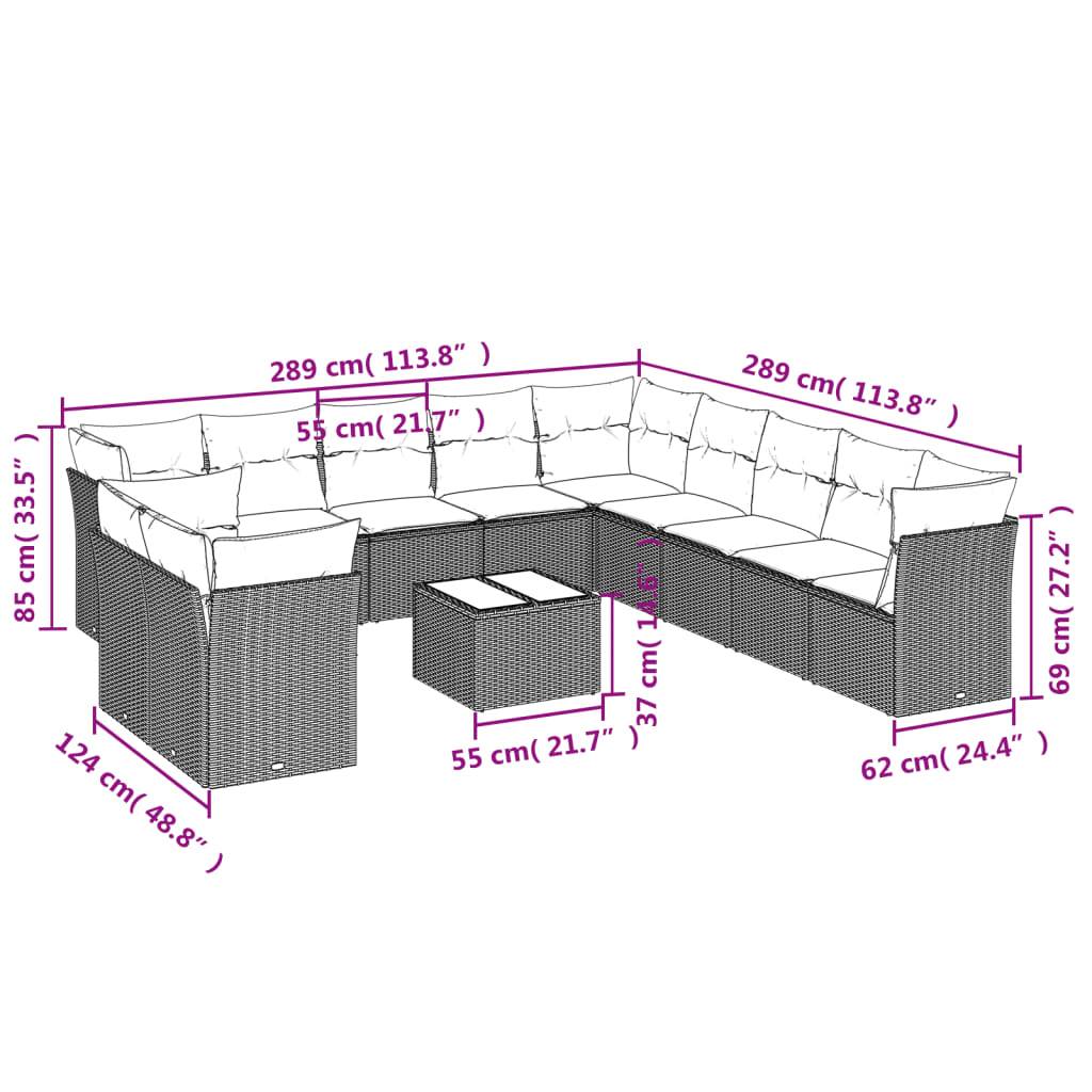 vidaXL 12-tlg. Garten-Sofagarnitur mit Kissen Braun Poly Rattan