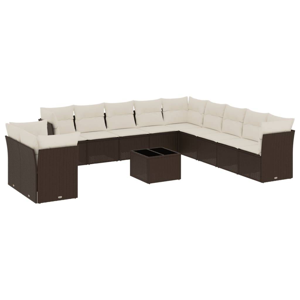 vidaXL 12-tlg. Garten-Sofagarnitur mit Kissen Braun Poly Rattan