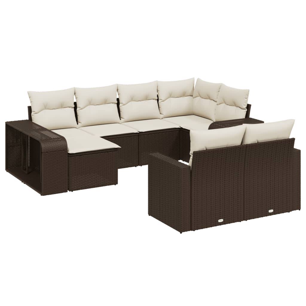 vidaXL 10-tlg. Garten-Sofagarnitur mit Kissen Braun Poly Rattan