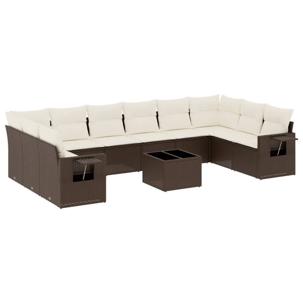 vidaXL 11-tlg. Garten-Sofagarnitur mit Kissen Braun Poly Rattan